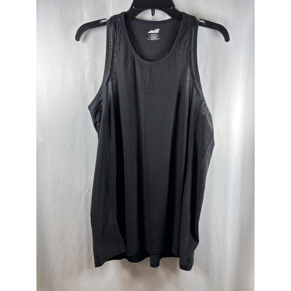 Avia Womens Black Racerback Mesh Trim Workout Tank Top Large 12-14 RN 52469
